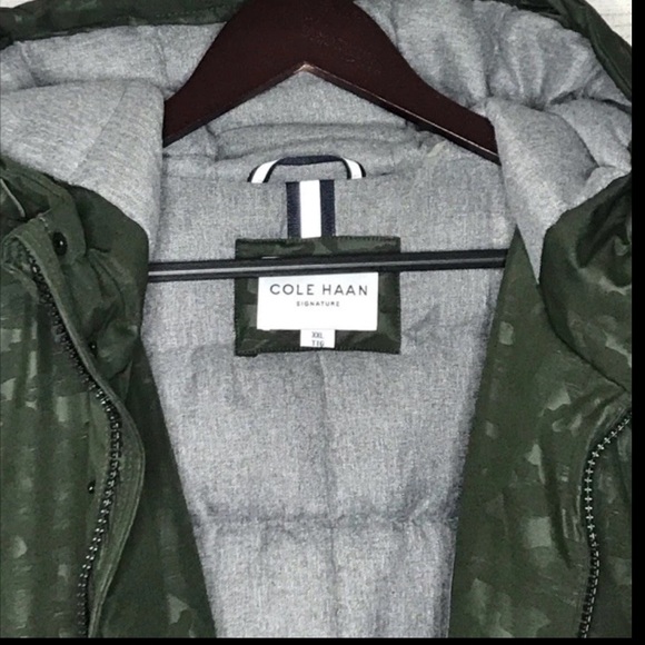 NWT Cole Haan Signature Hooded Camo Puffer Jacket Green XXL - Picture 3 of 8